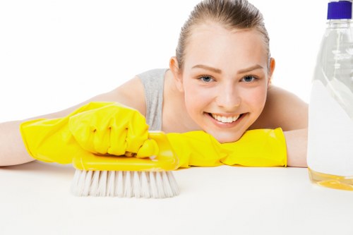Local cleaner inspecting a sofa in a Surrey property